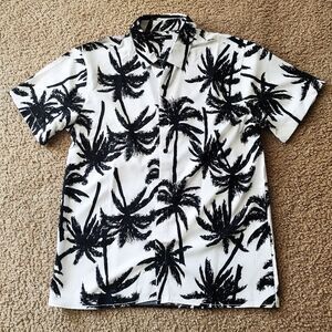 Vacation Palm Short Sleeve Woven Button Down Shirt Mens Large -H